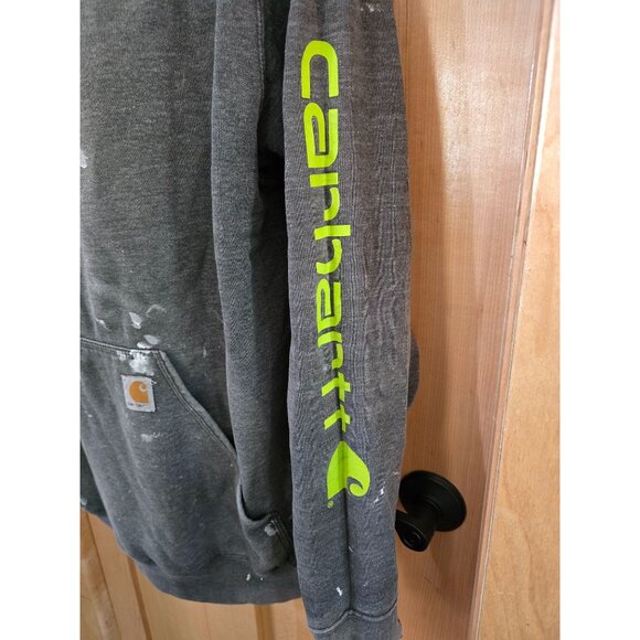 Carhartt Men Hooded Sweatshirt With Paint Marks Small Holes Distressed thrashed - Picture 8 of 14